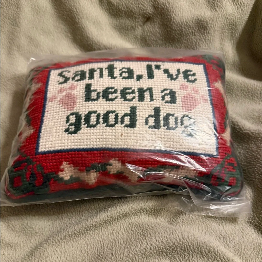 Christmas Pillow and Charming Green Dog Pillow with Embroidered Message